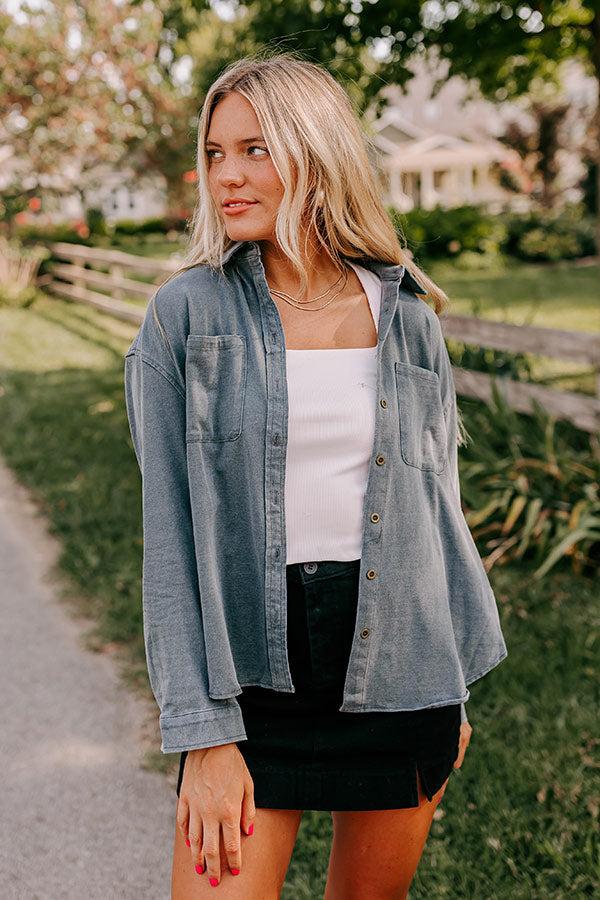 Impressions Casual Setting Chambray Button Up In Charcoal
