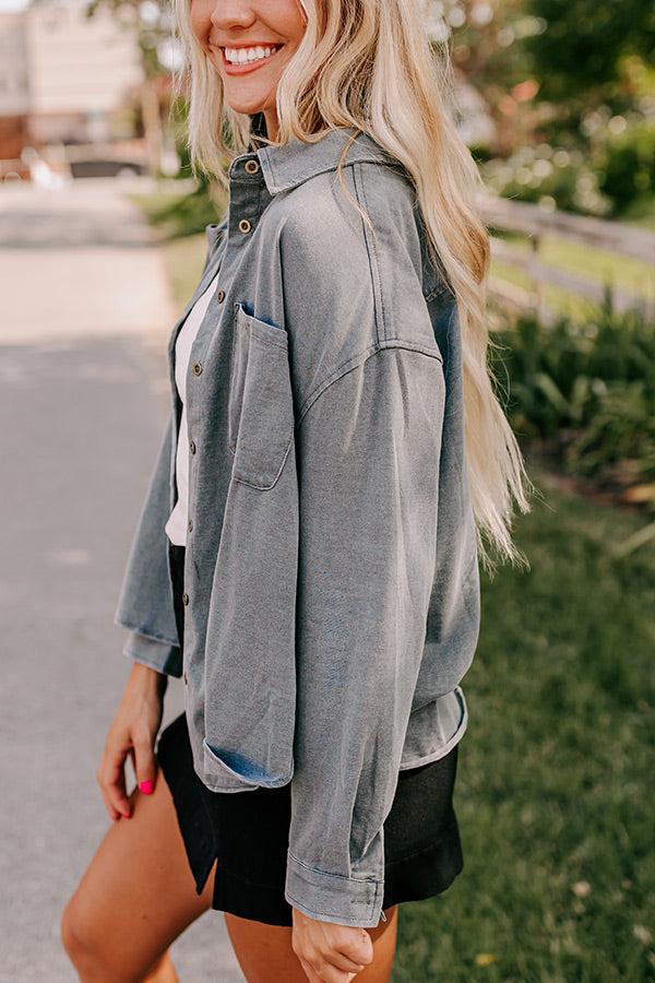Impressions Casual Setting Chambray Button Up In Charcoal