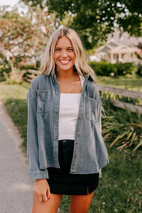 Impressions Casual Setting Chambray Button Up In Charcoal