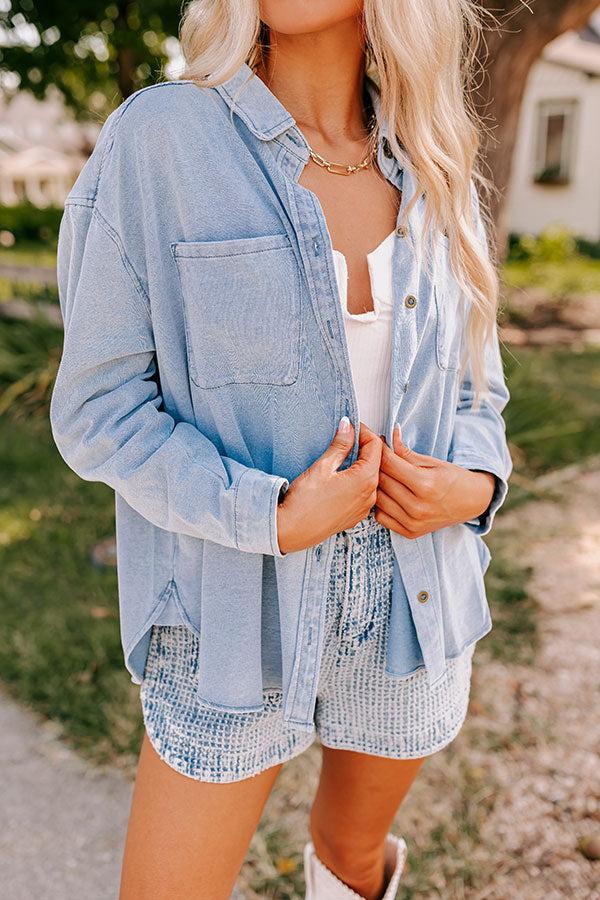 Impressions Casual Setting Chambray Button Up In Light Wash