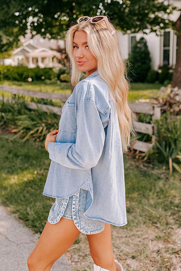 Impressions Casual Setting Chambray Button Up In Light Wash