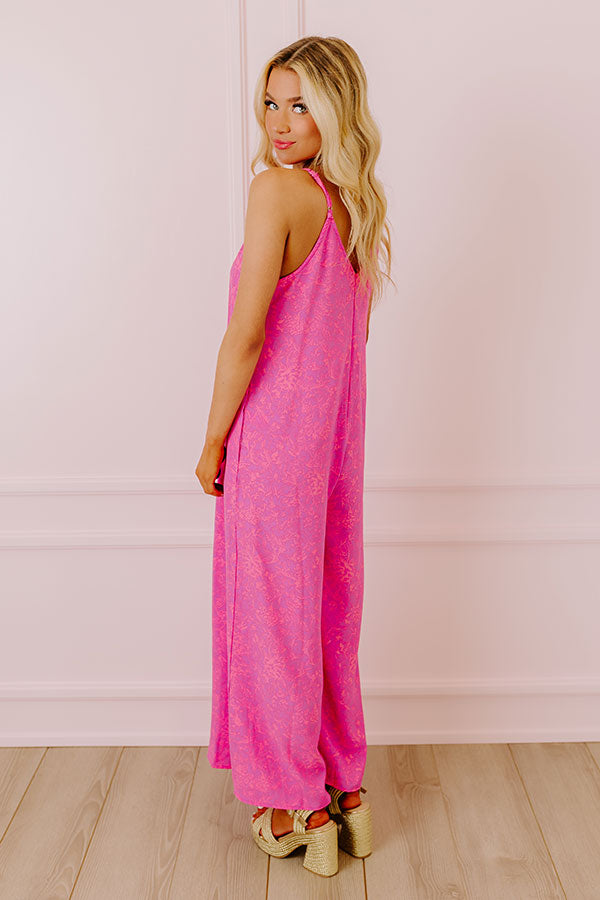 Impressions Casually Chic Floral Jumpsuit In Violet