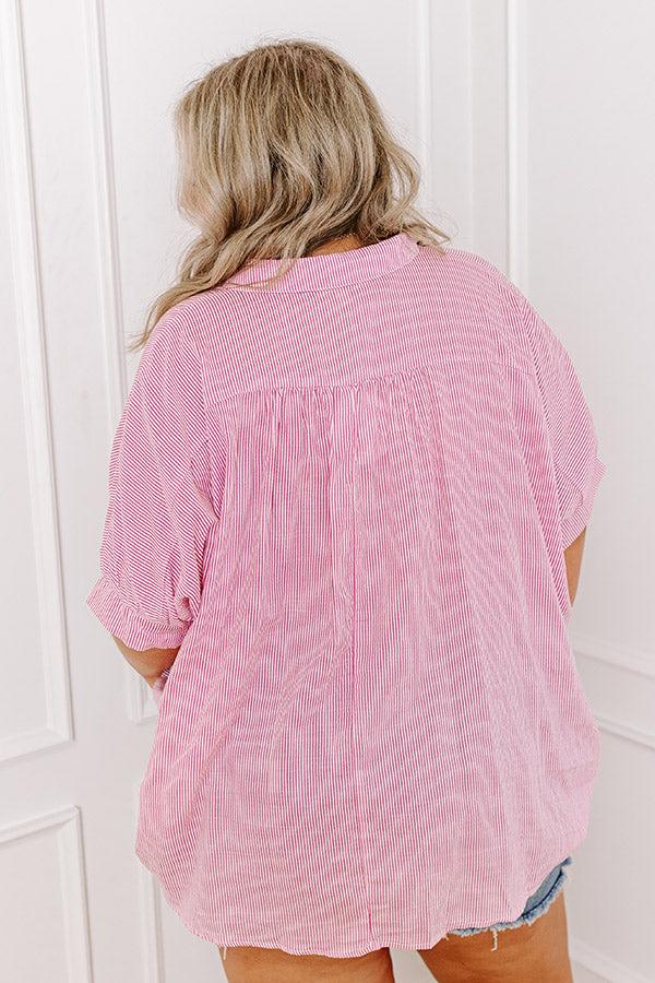 Impressions Casually Chic Stripe Button Up In Pink Curves