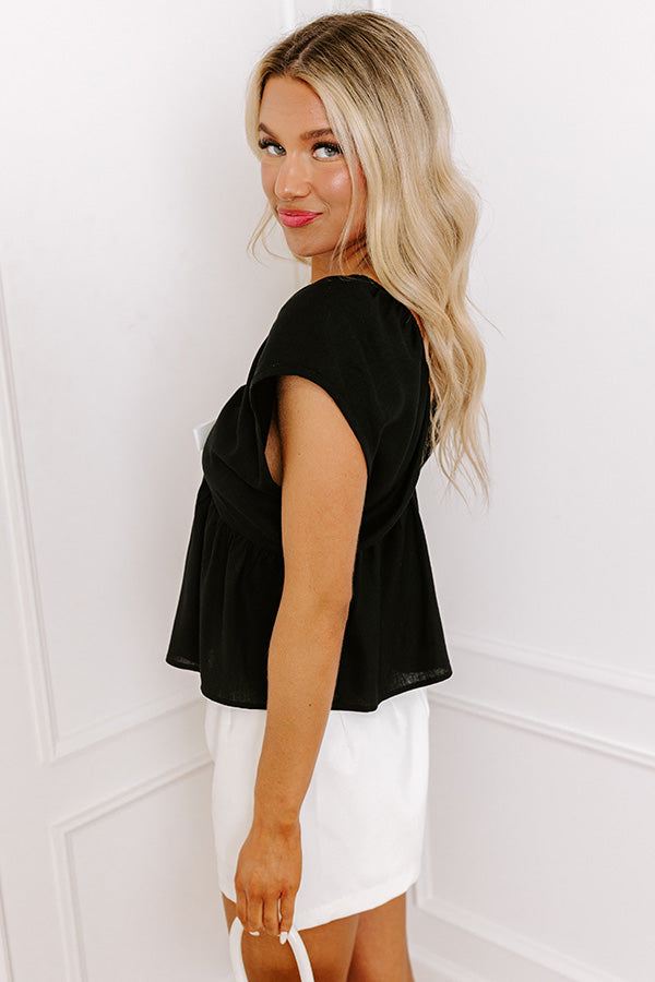 Impressions Caught Crushing Linen-Blend Top In Black