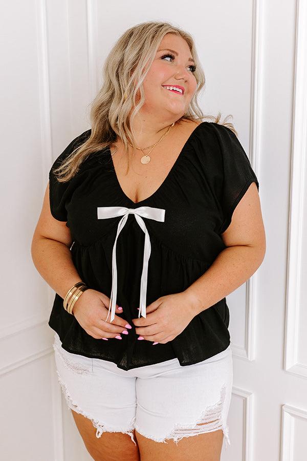 Impressions Caught Crushing Linen-Blend Top In Black Curves