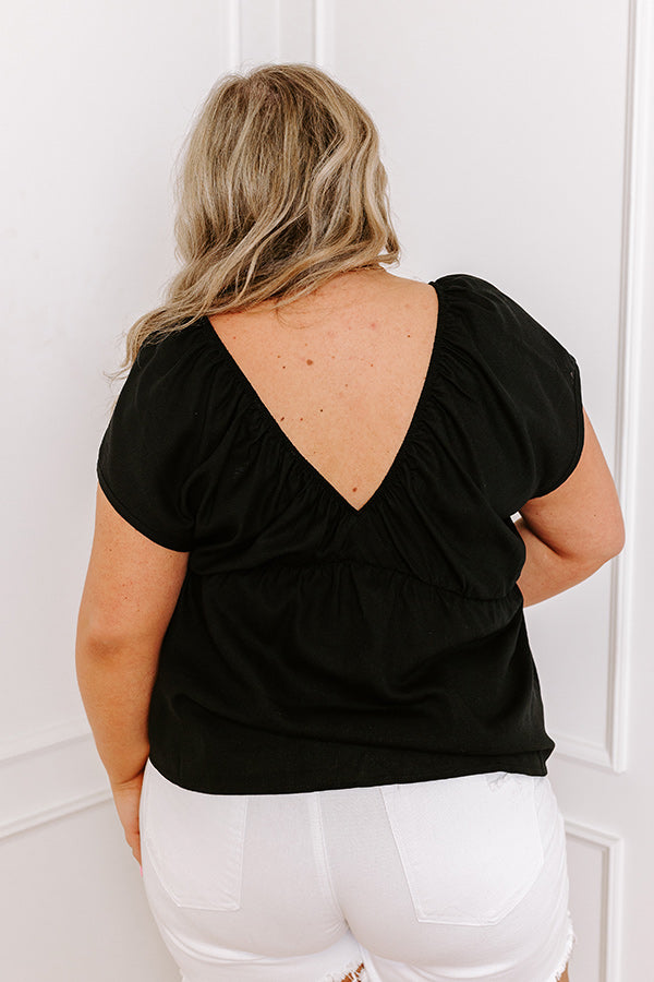 Impressions Caught Crushing Linen-Blend Top In Black Curves