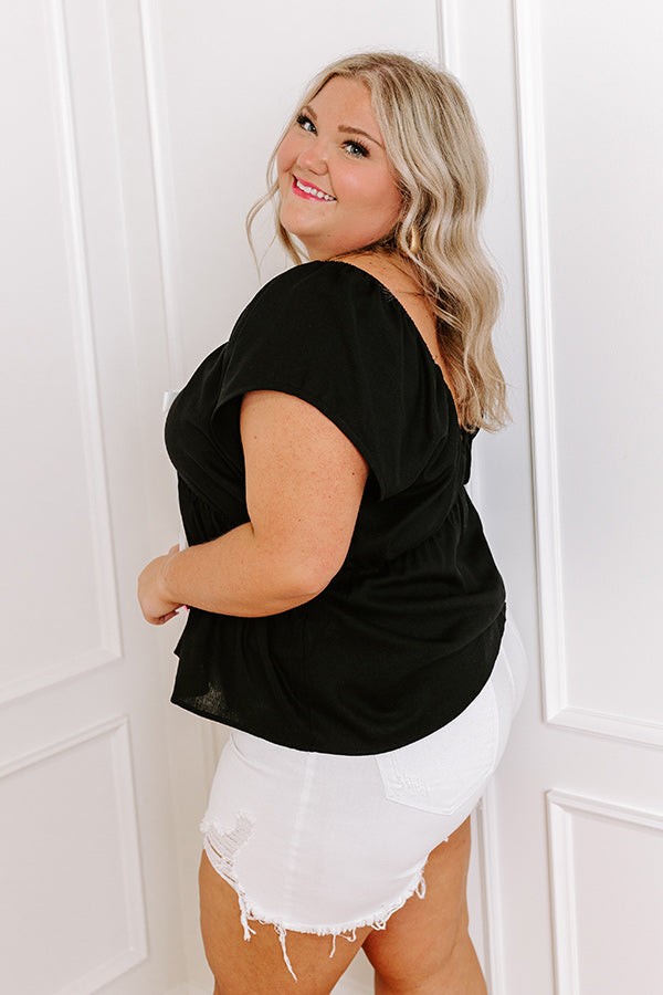 Impressions Caught Crushing Linen-Blend Top In Black Curves