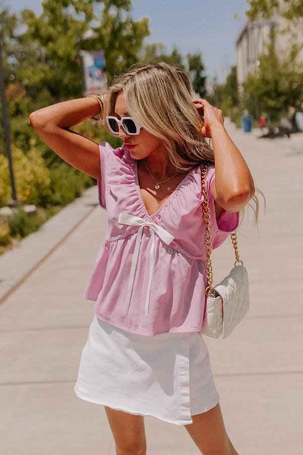 Impressions Caught Crushing Linen-Blend Top in Violet