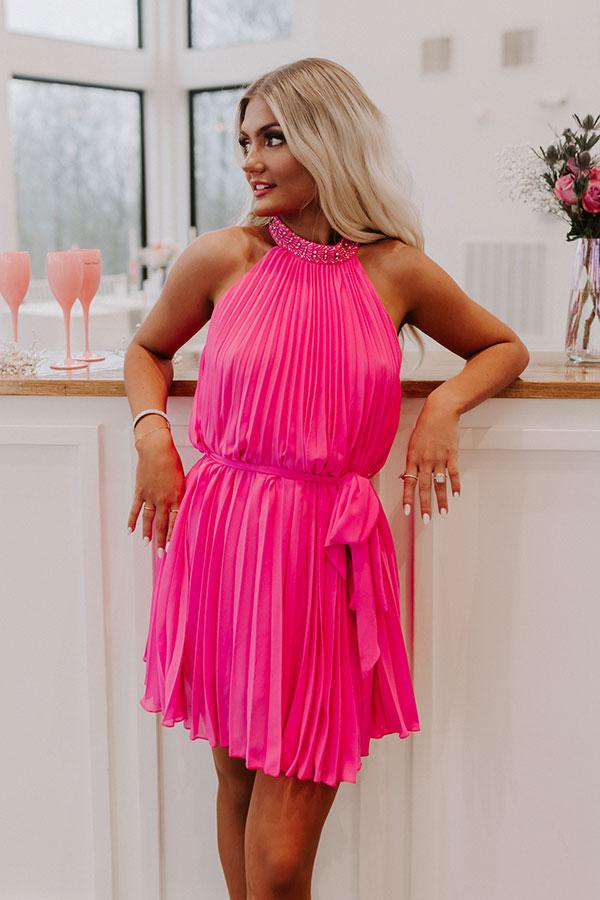 Impressions Cause To Celebrate Pleated Dress In Hot Pink