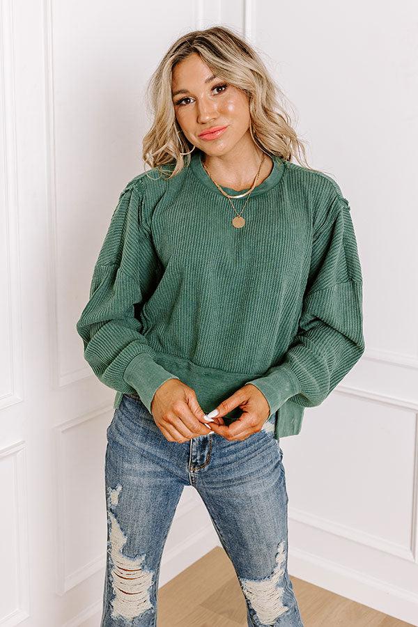 Impressions Cedar Creek Waffle Knit Top In Hunter Green