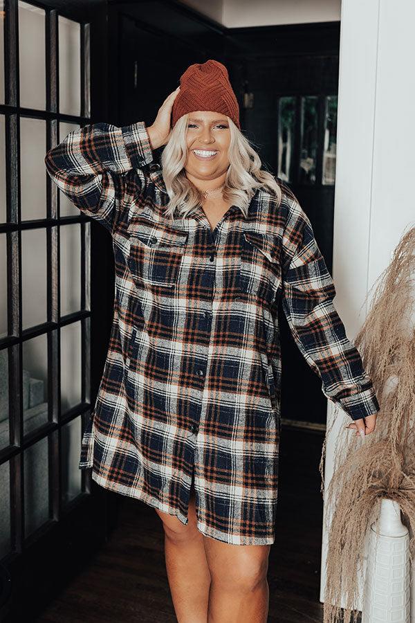 Impressions Central Park Perks Plaid Dress In Navy Curves