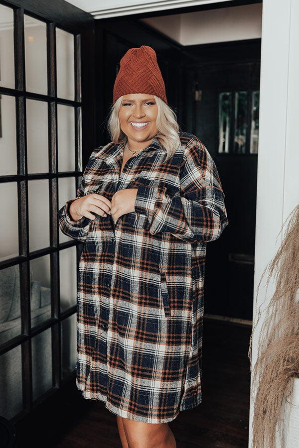 Impressions Central Park Perks Plaid Dress In Navy Curves