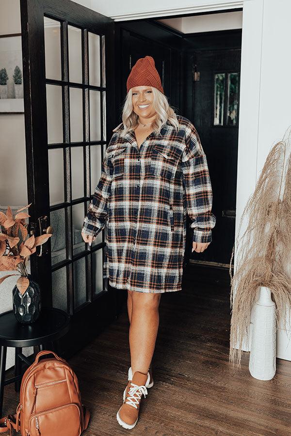 Impressions Central Park Perks Plaid Dress In Navy Curves