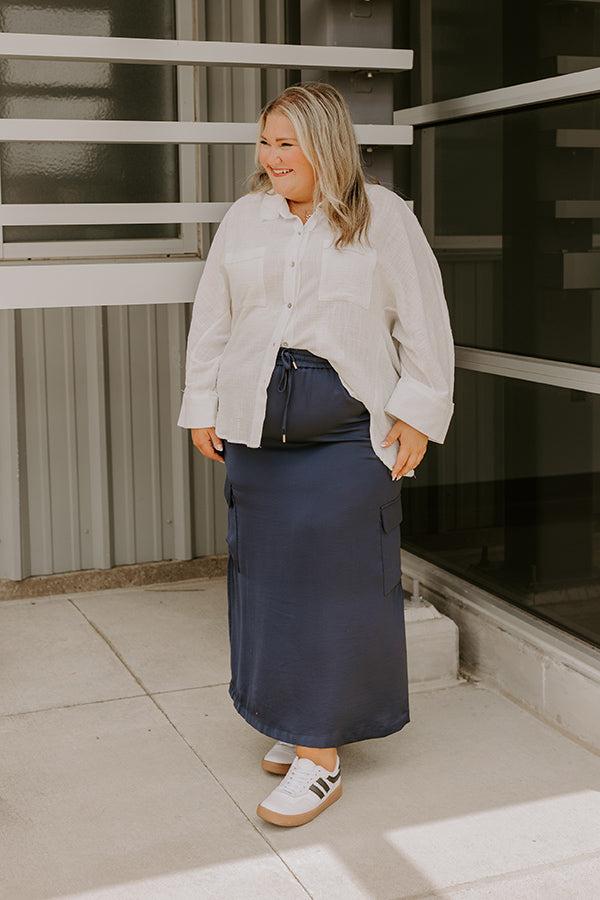 Impressions Central Park Stroll High Waist Cargo Skirt In Navy Curves