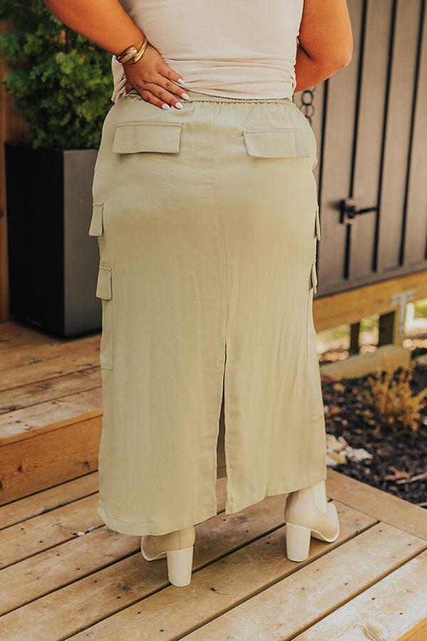 Impressions Central Park Stroll High Waist Cargo Skirt In Sage Curves
