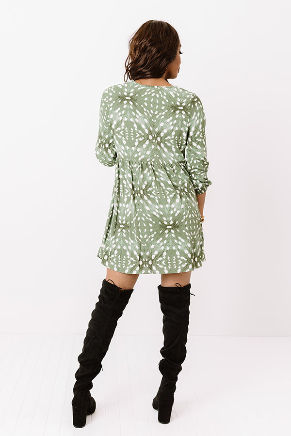 Impressions Central Park Strolling Babydoll Dress In Sage