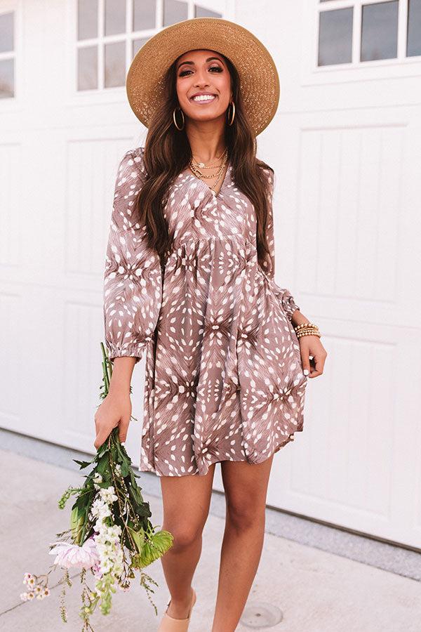 Impressions Central Park Strolling Babydoll Dress in Taupe