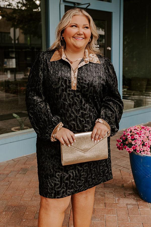 Impressions Chardonnay And Candlelight Velvet Mini Dress in Black Curves