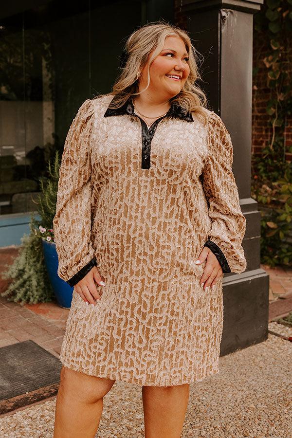 Impressions Chardonnay And Candlelight Velvet Mini Dress In Iced Latte Curves