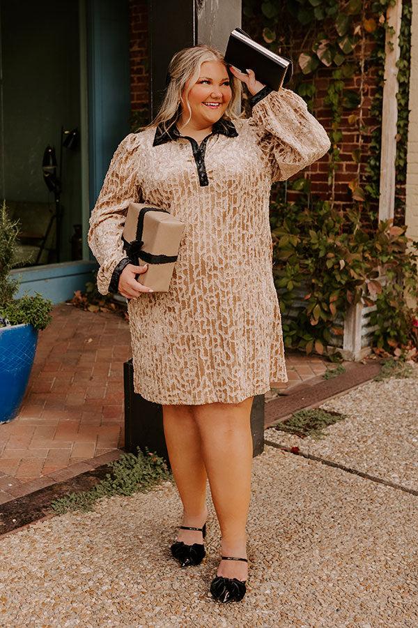 Impressions Chardonnay And Candlelight Velvet Mini Dress in Iced Latte Curves