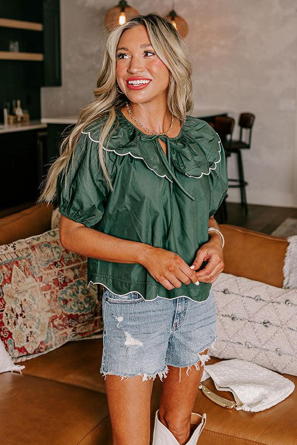 Impressions Charm And Charisma Scalloped Top In Hunter Green
