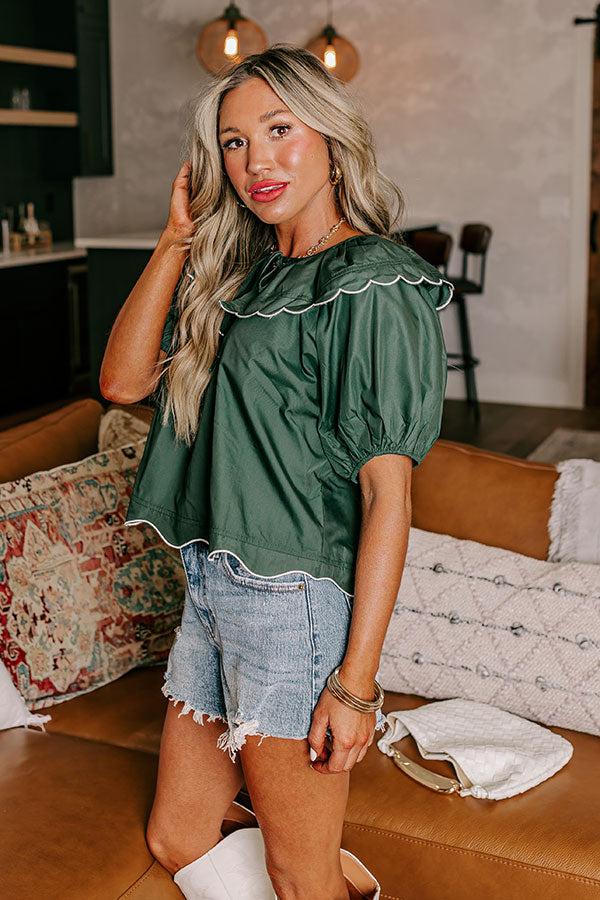 Impressions Charm And Charisma Scalloped Top In Hunter Green
