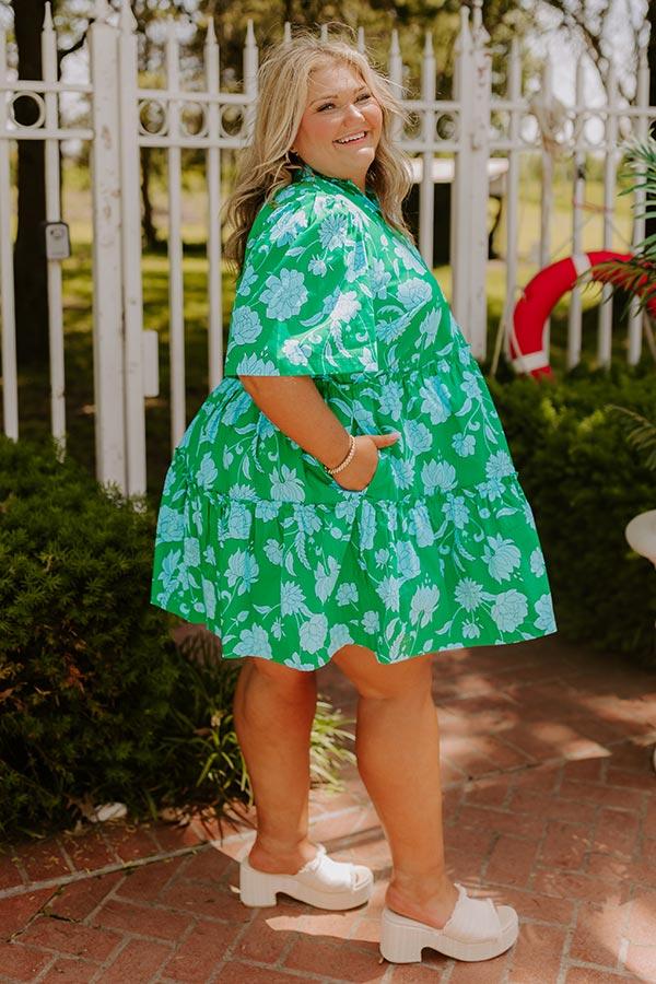Impressions Charmed Feeling Floral Mini Dress In Green Curves