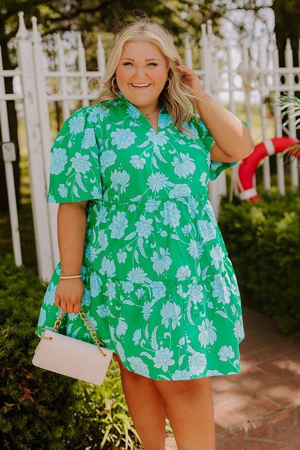Impressions Charmed Feeling Floral Mini Dress In Green Curves