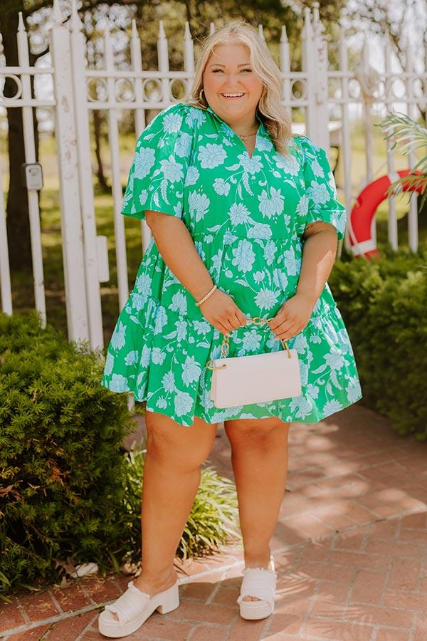 Impressions Charmed Feeling Floral Mini Dress In Green Curves