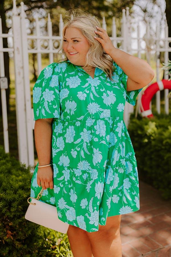 Impressions Charmed Feeling Floral Mini Dress in Green Curves