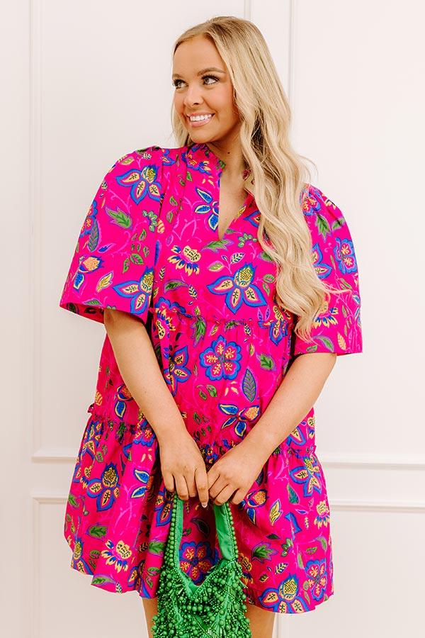 Impressions Charmed Feeling Floral Mini Dress In Hot Pink