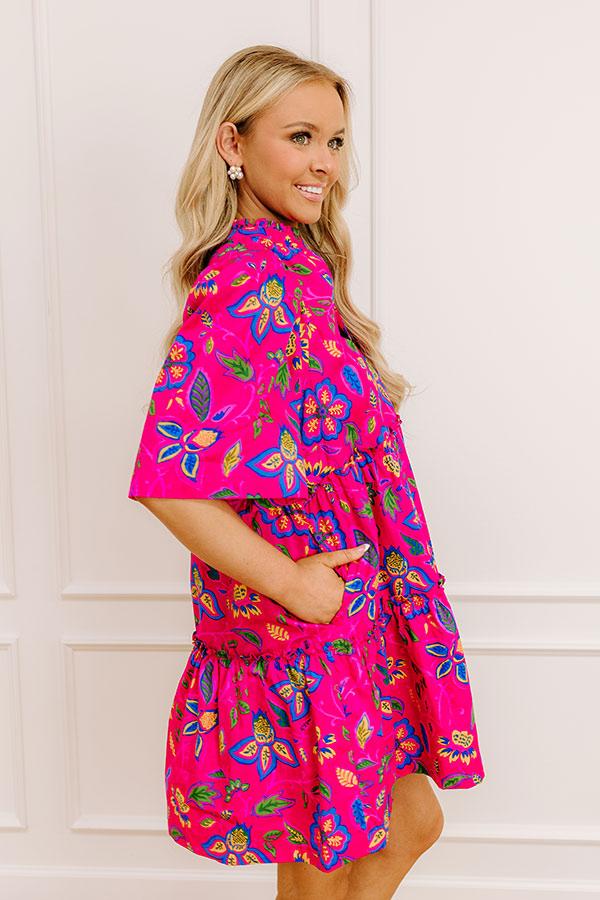 Impressions Charmed Feeling Floral Mini Dress In Hot Pink