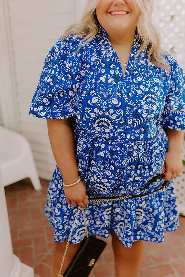 Impressions Charmed Feeling Floral Mini Dress In Royal Blue Curves