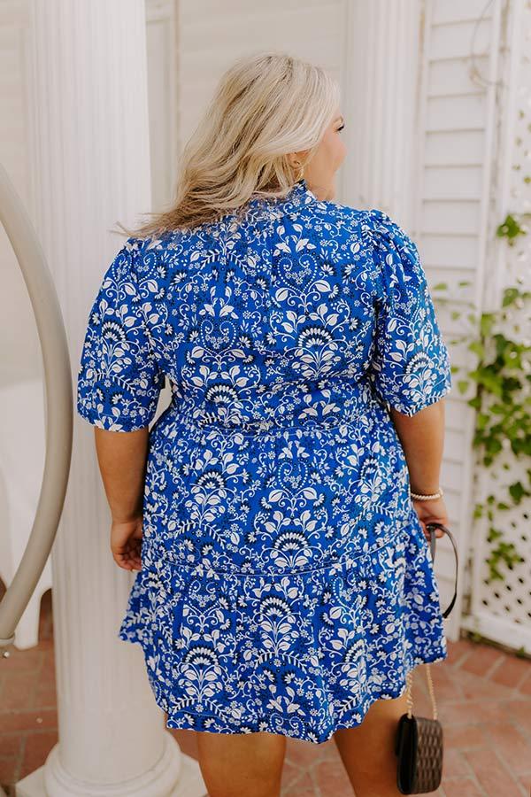 Impressions Charmed Feeling Floral Mini Dress In Royal Blue Curves