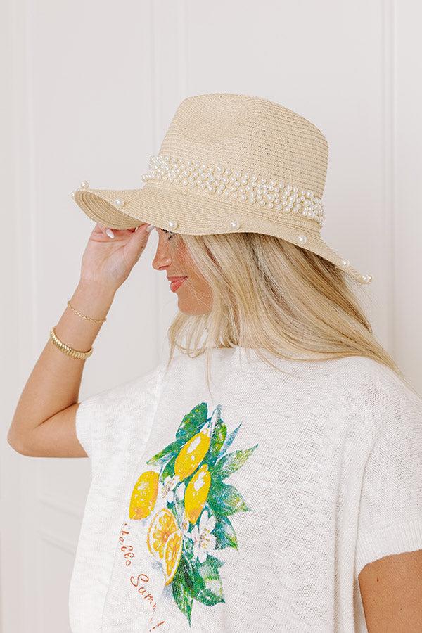Impressions Charming Glance Pearl Embellished Raffia Woven Fedora