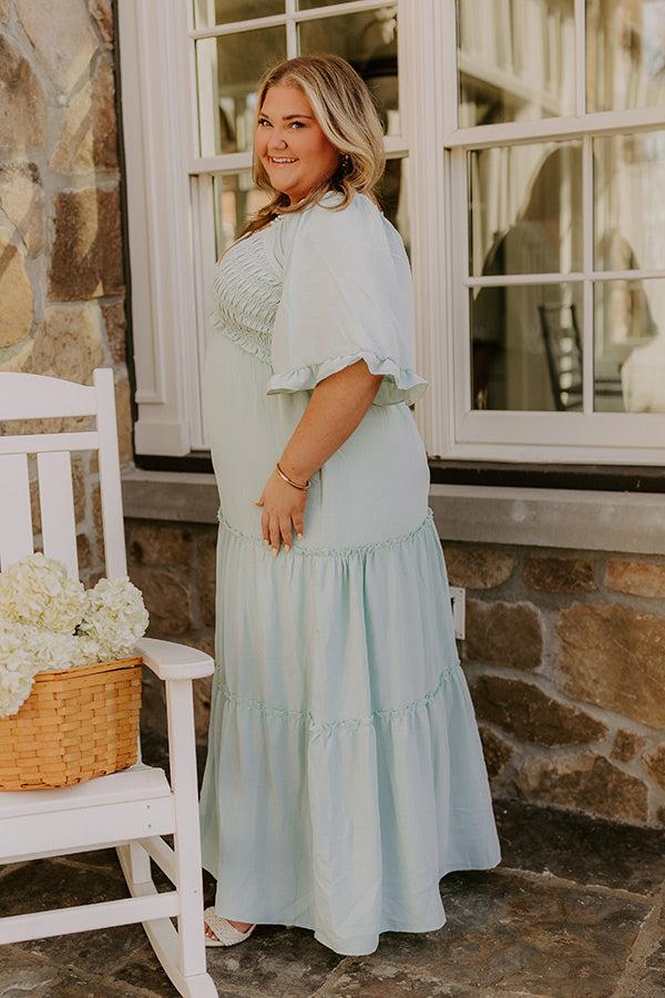 Impressions Charming Glance Tiered Maxi Dress In Mint Curves