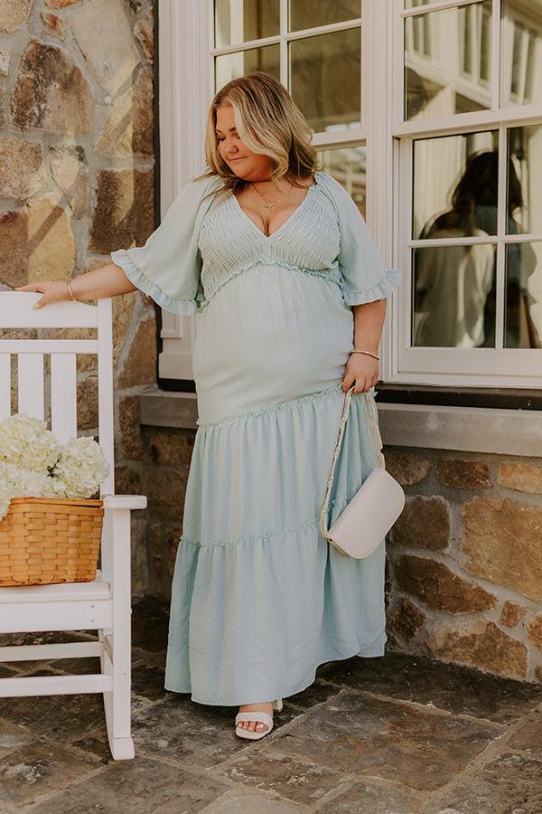 Impressions Charming Glance Tiered Maxi Dress in Mint Curves