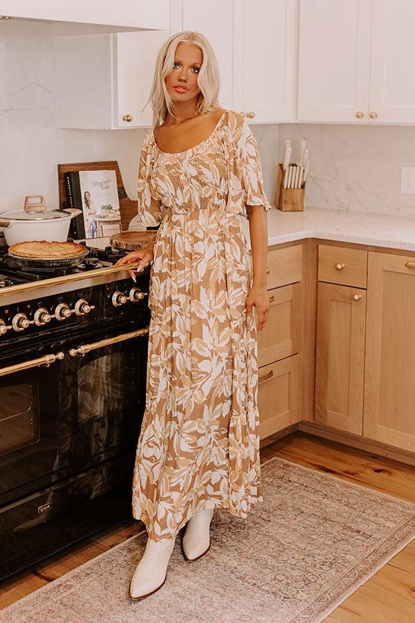 Impressions Charming Smile Floral Maxi Dress in Mocha