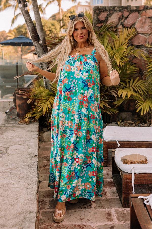 Impressions Chasing Sunshine Floral Maxi In Turquoise Curves