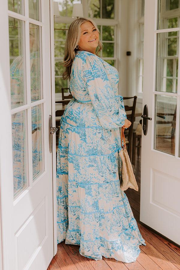 Impressions Chateau Chic Tiered Maxi Dress In Sky Blue Curves