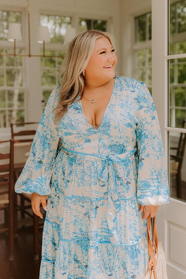Impressions Chateau Chic Tiered Maxi Dress In Sky Blue Curves