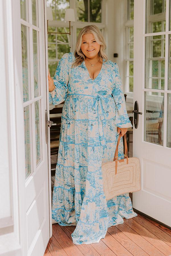 Impressions Chateau Chic Tiered Maxi Dress in Sky Blue Curves