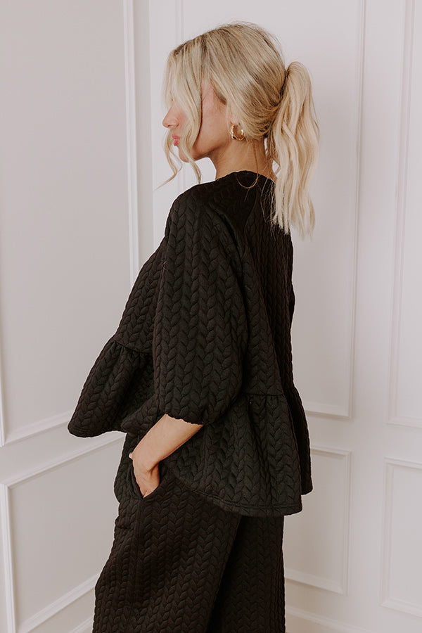 Impressions Chic A La Mode Knit Peplum Top In Black