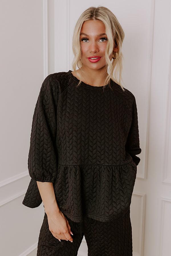 Impressions Chic A La Mode Knit Peplum Top In Black