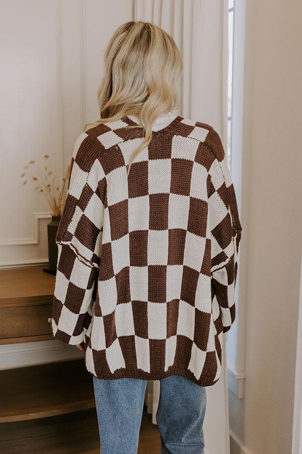 Impressions Chic Checkmate Knit Cardigan In Chestnut
