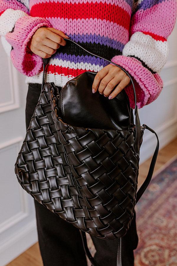 Impressions Chic Cityscape Faux Leather Woven Tote In Black