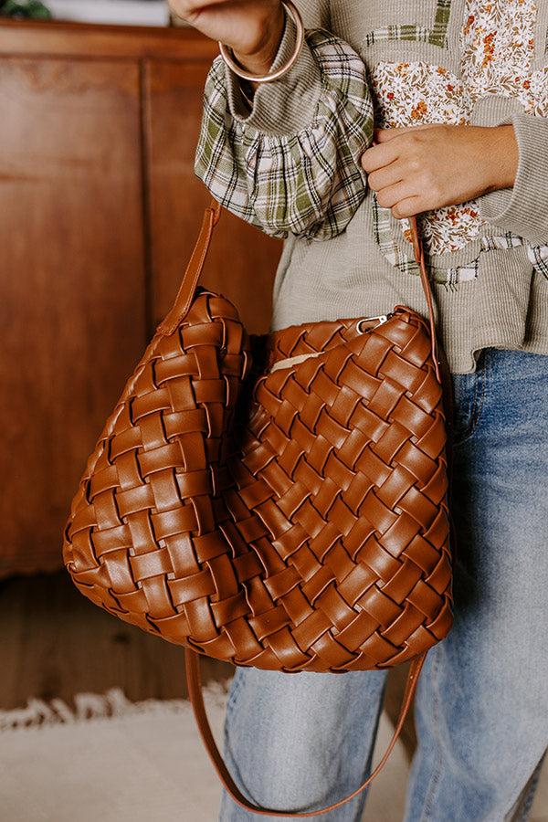 Impressions Chic Cityscape Faux Leather Woven Tote In Brown