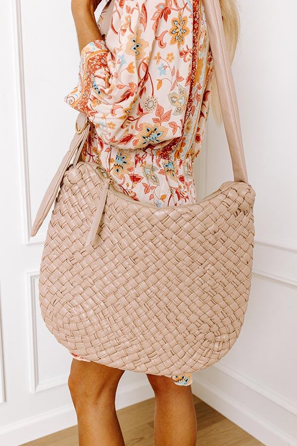 Impressions Chic Feeling Faux Leather Woven Tote In Iced Latte