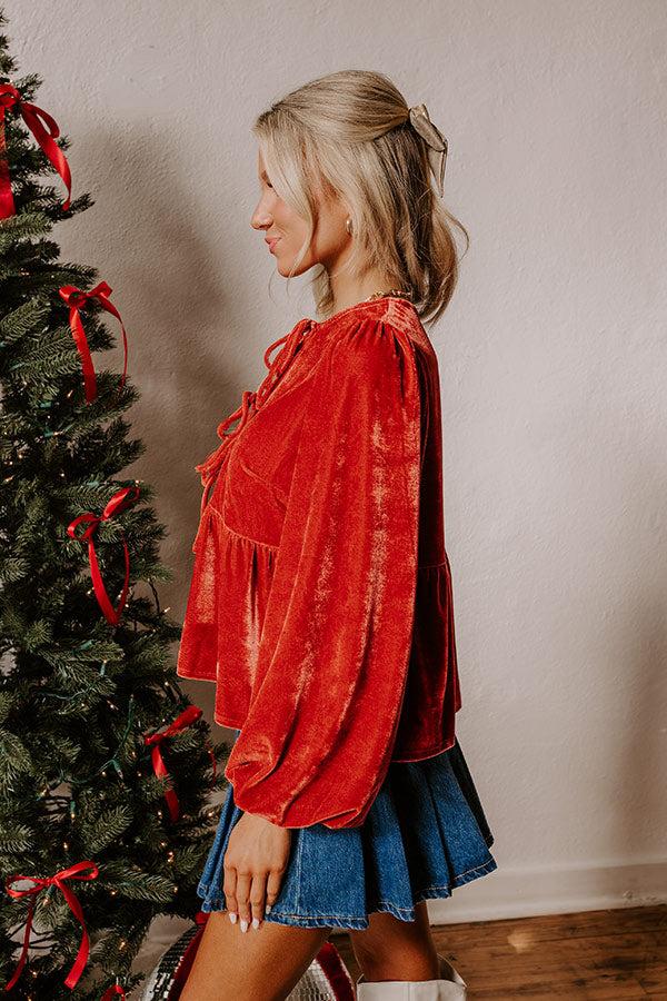 Impressions Chic Lifestyle Front Tie Velvet Top In Scarlet