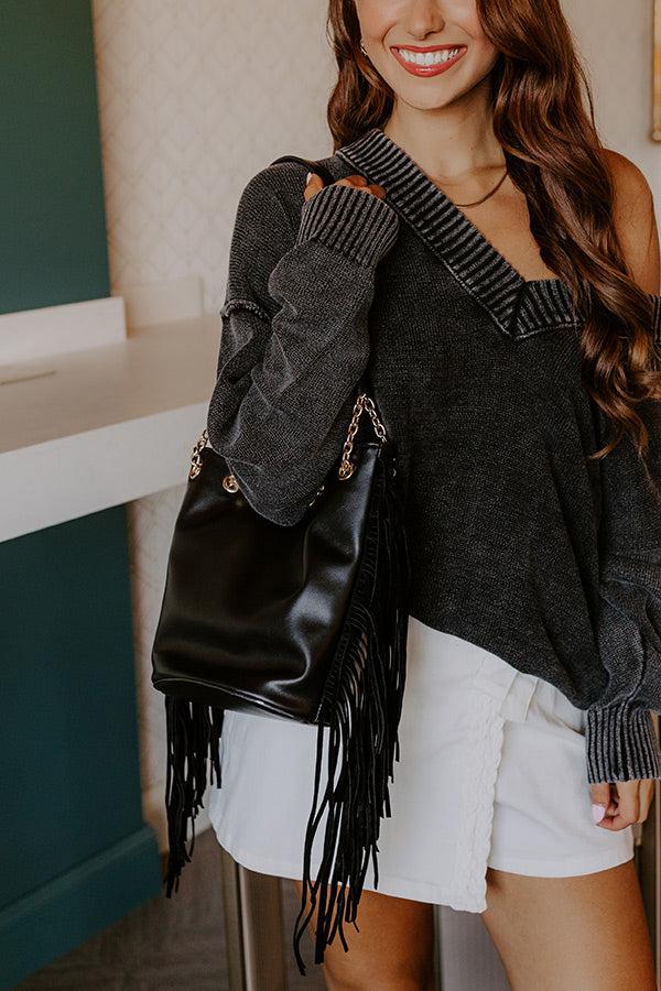 Impressions Chic Moment Faux Leather Fringe Purse In Black